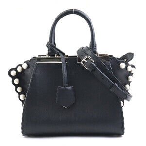 Fendi Trois Jours crossbody shoulder bag leather faux pearl black white silver
